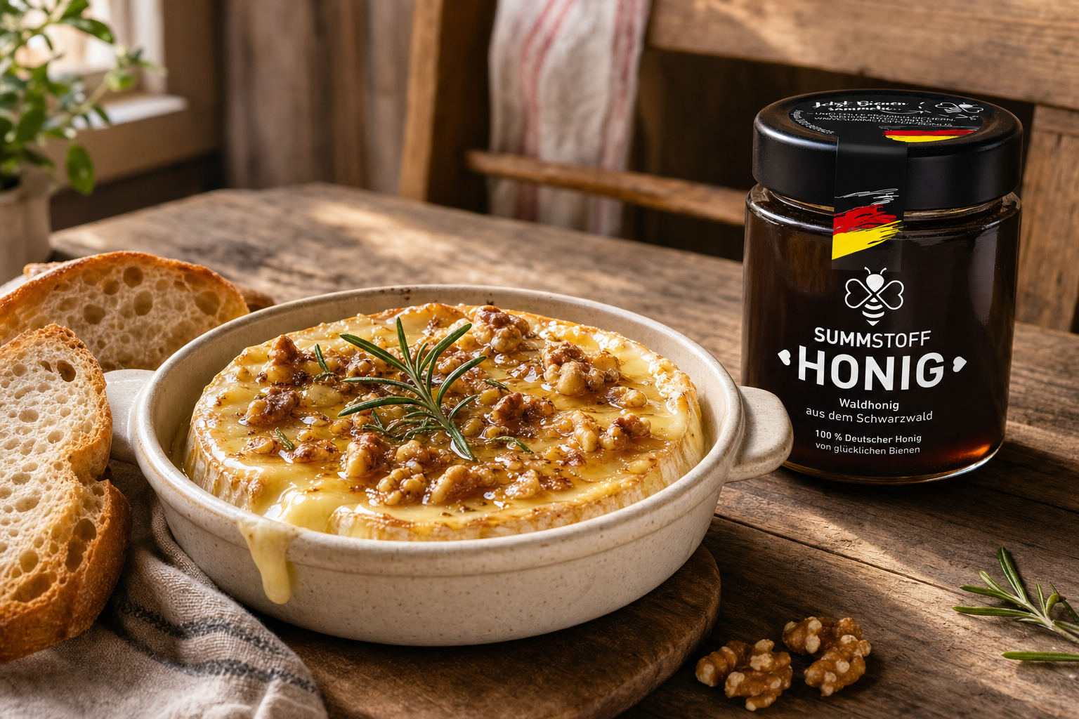 Gebackener Camembert mit Honig und Walnüssen