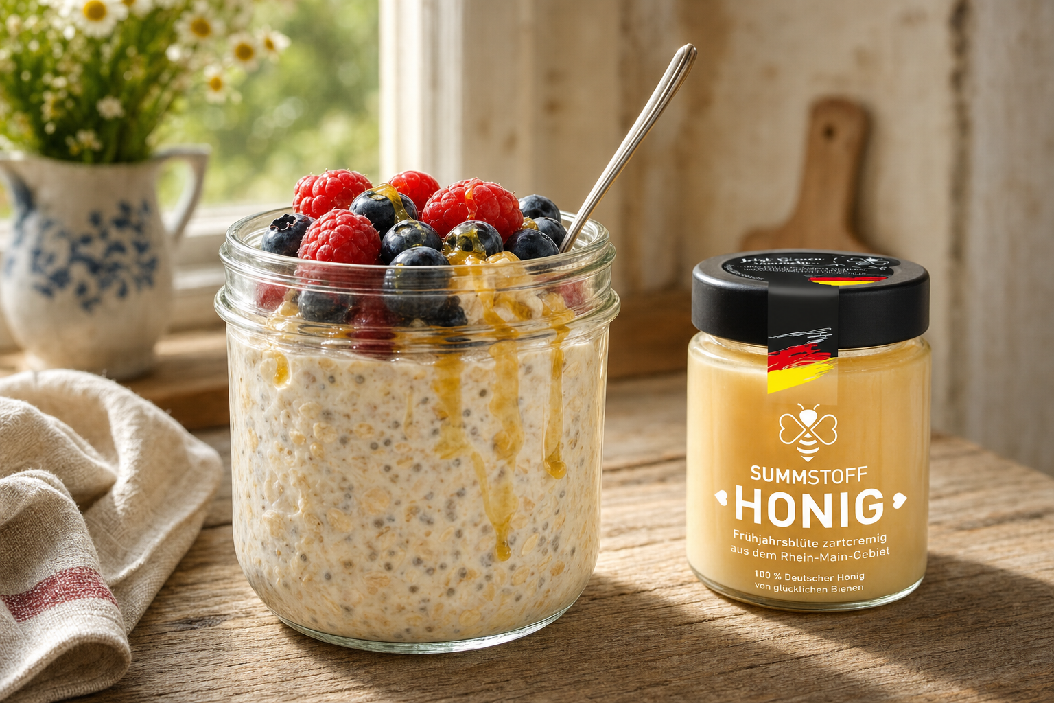 Overnight Oats mit Honig und Beeren
