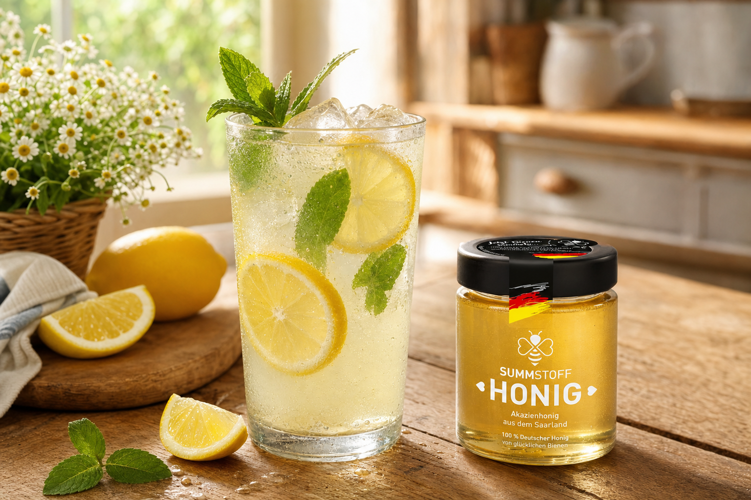 Selbstgemachte Honig-Limonade